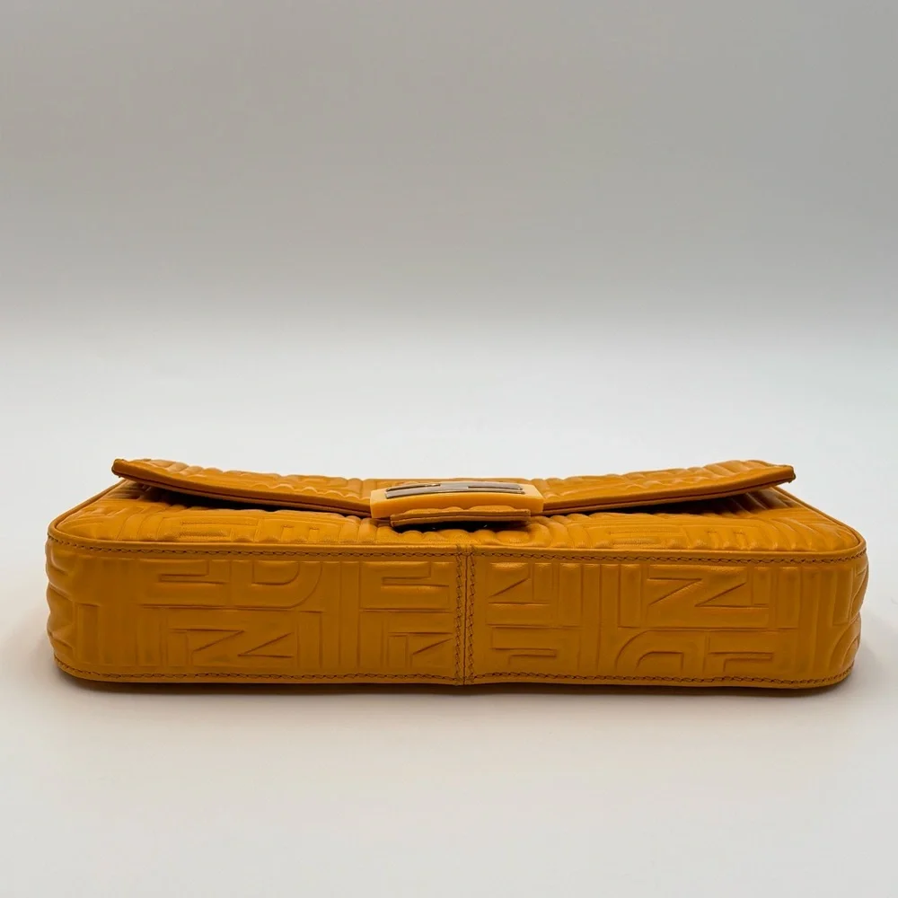 Fendi Yellow Embossed Zucca Leather Baguette Shoulder Bag Silver Hardware - Picture 3 of 12